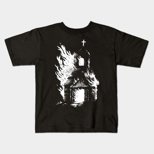 Burning Church Kids T-Shirt by wildsidecomix